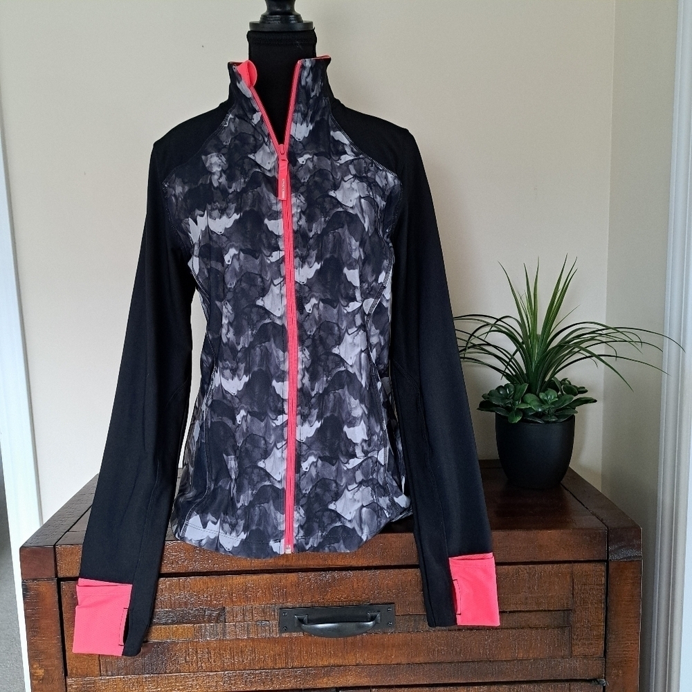 Mondetta Active Jacket Full Zip Stretch Performance Top Medium Black Pink Grey